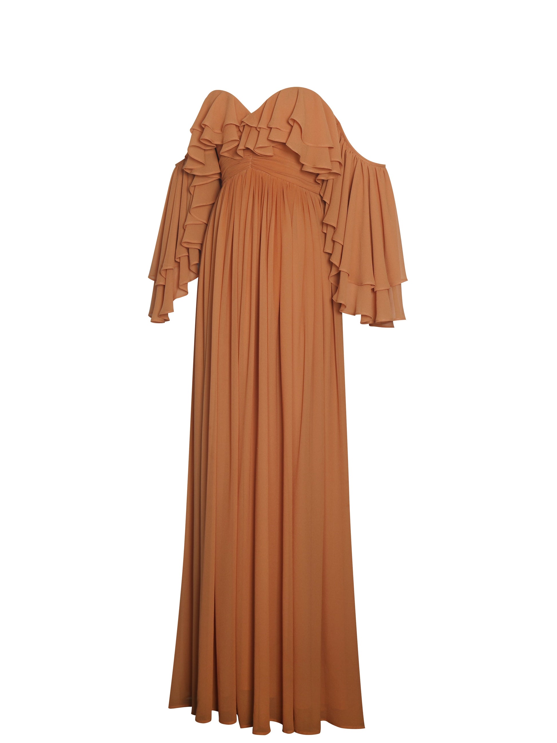 Kaela Brickwork Off Shoulder Chiffon Maxi Dress - HOUSE OF SHE