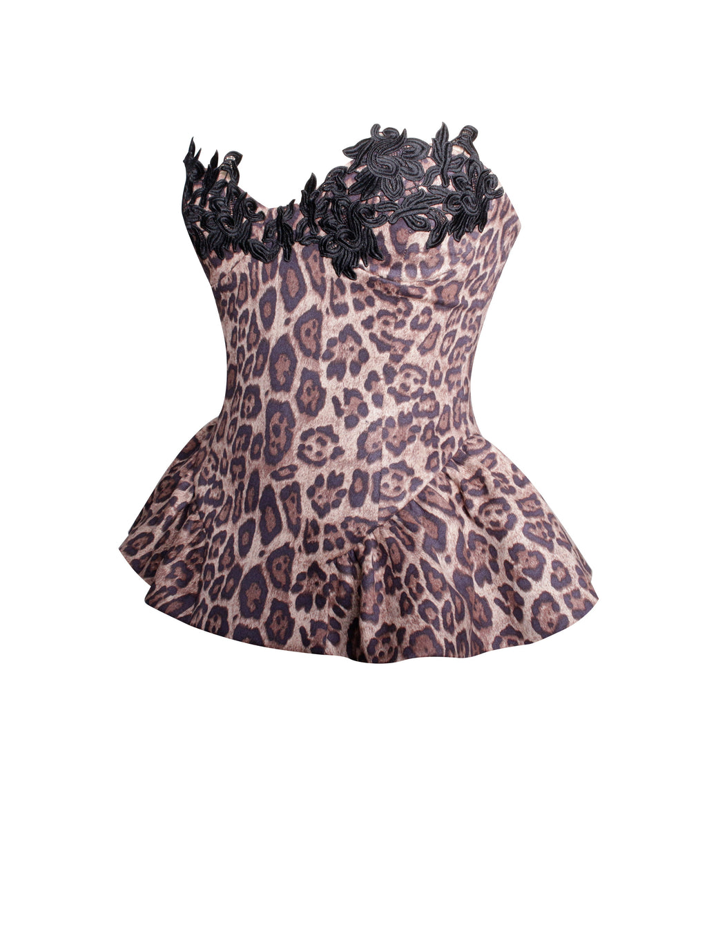 Qiara Cheetah Print Peplum Top with Lace Trim  HOUSE OF SHE