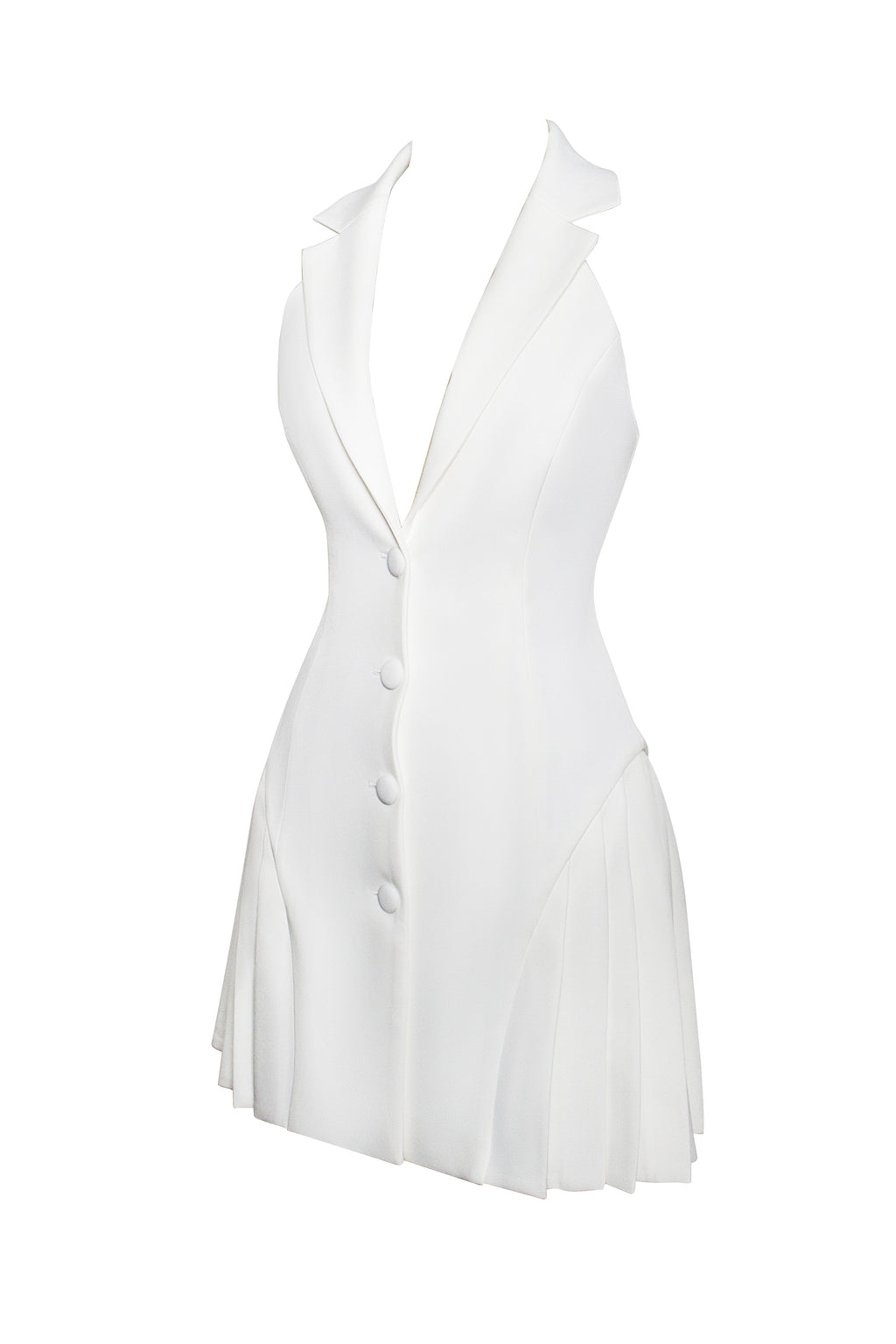 Reyna White Pleated Mini Blazer Dress - HOUSE OF SHE