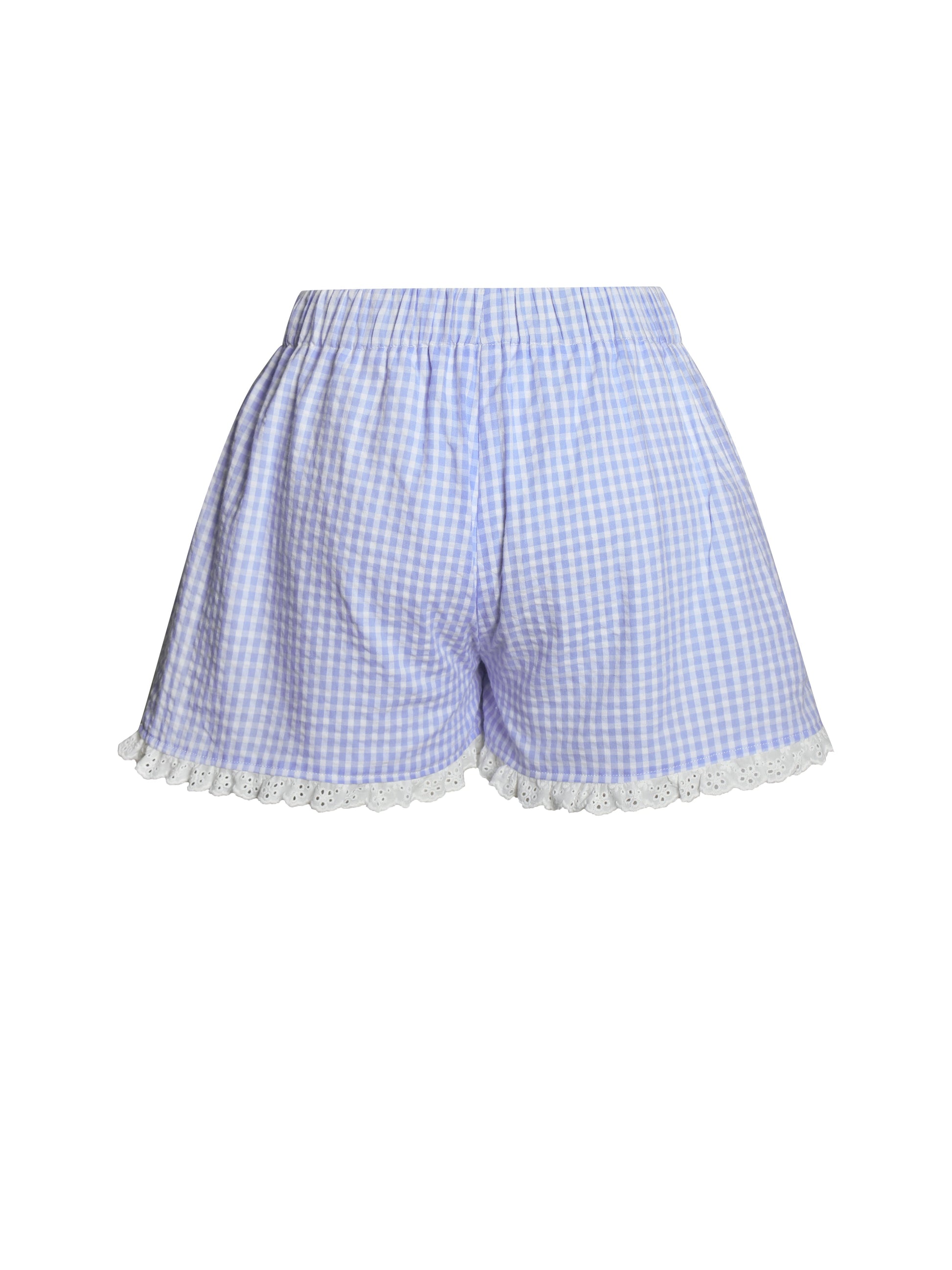 Qutayla Baby Blue Gingham Lace Trim Shorts - HOUSE OF SHE