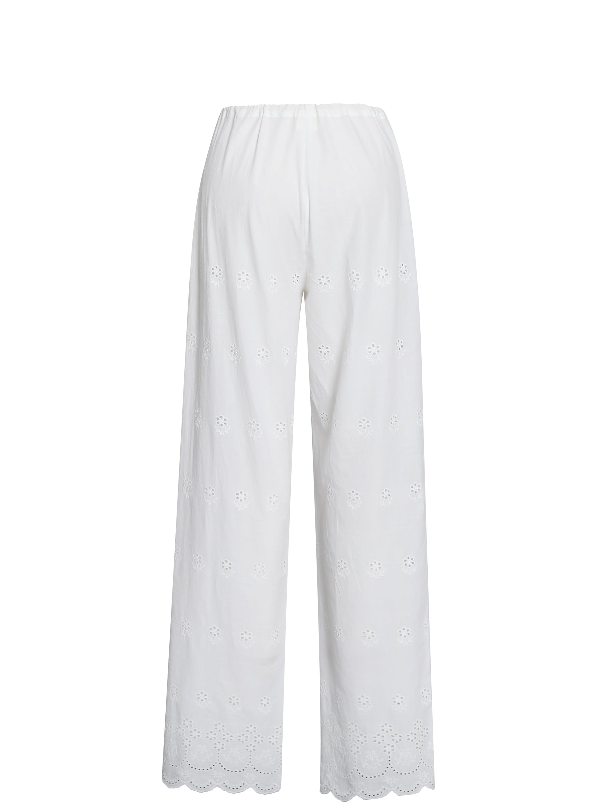 Raina White Cotton Eyelet Straight Pants - HOUSE OF SHE