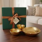 3 Cluster Decorative Bowls Bright Gold Brass Snack Tray Bowl Chip - HOUSE OF SHE