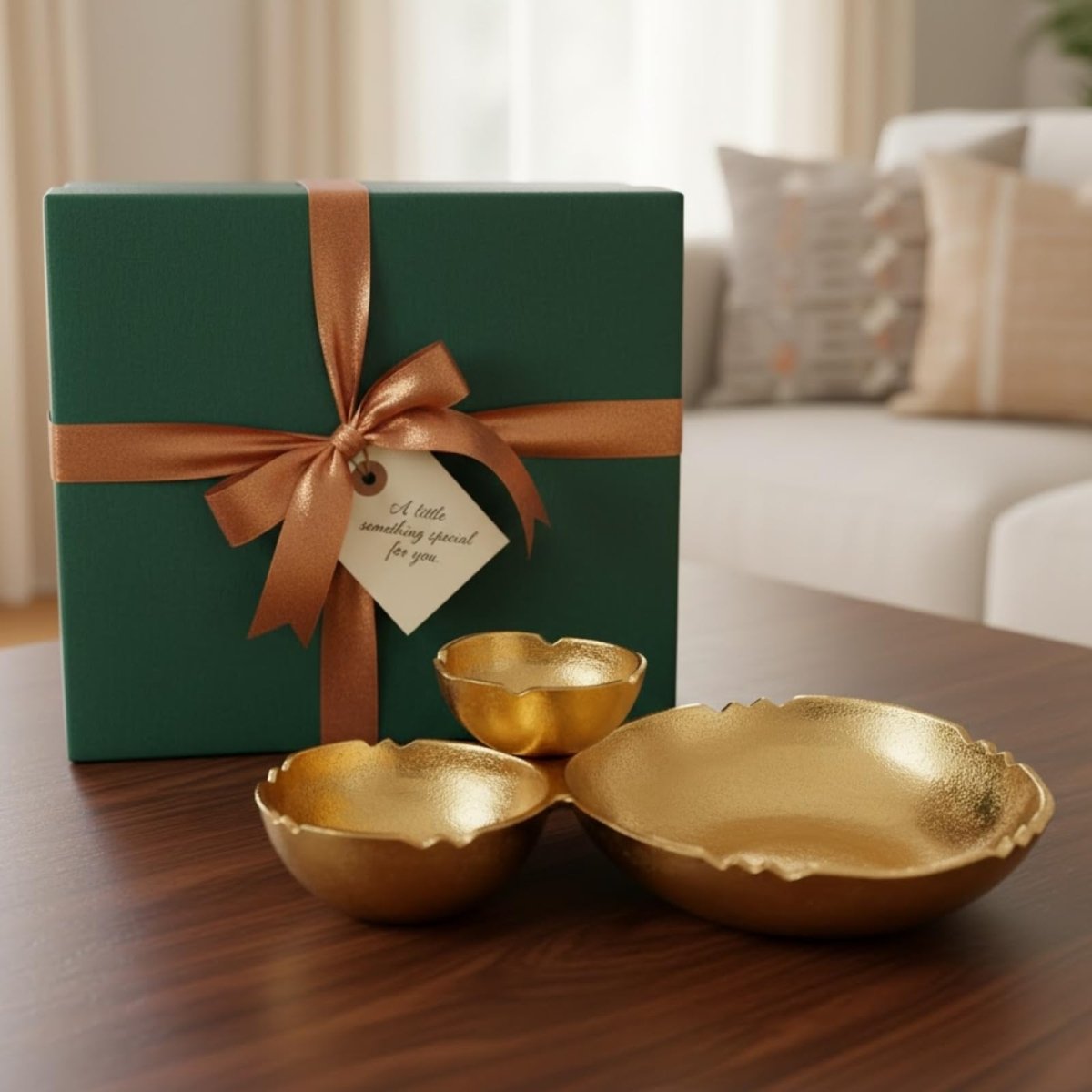 3 Cluster Decorative Bowls Bright Gold Brass Snack Tray Bowl Chip - HOUSE OF SHE