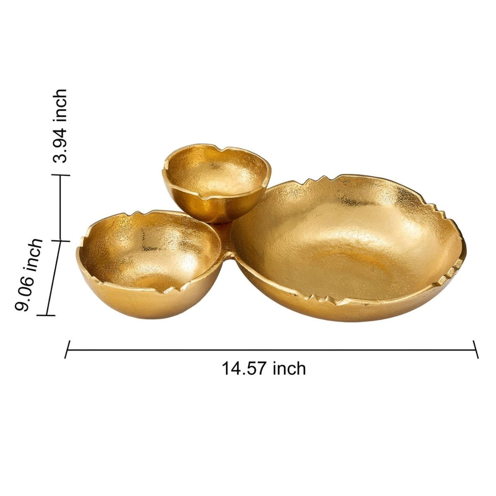 3 Cluster Decorative Bowls Bright Gold Brass Snack Tray Bowl Chip - HOUSE OF SHE