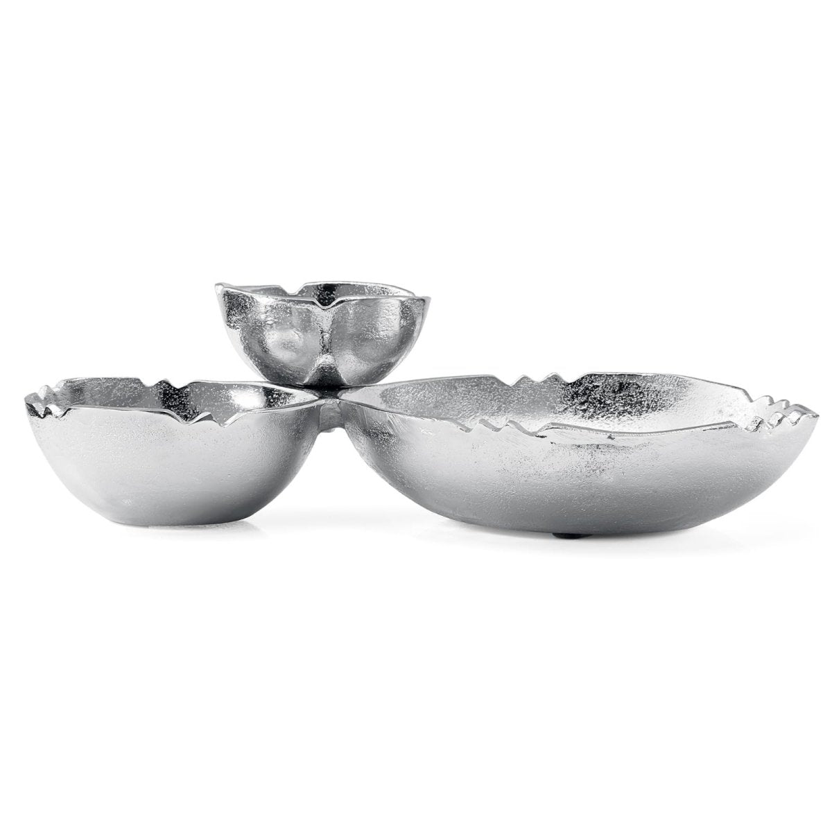 3 Cluster Decorative Bowls Bright Silver Snack Tray Bowl Chip - HOUSE OF SHE