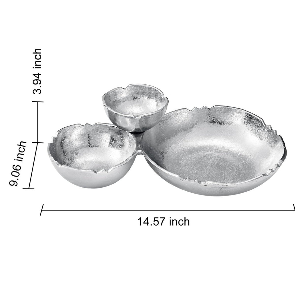 3 Cluster Decorative Bowls Bright Silver Snack Tray Bowl Chip - HOUSE OF SHE