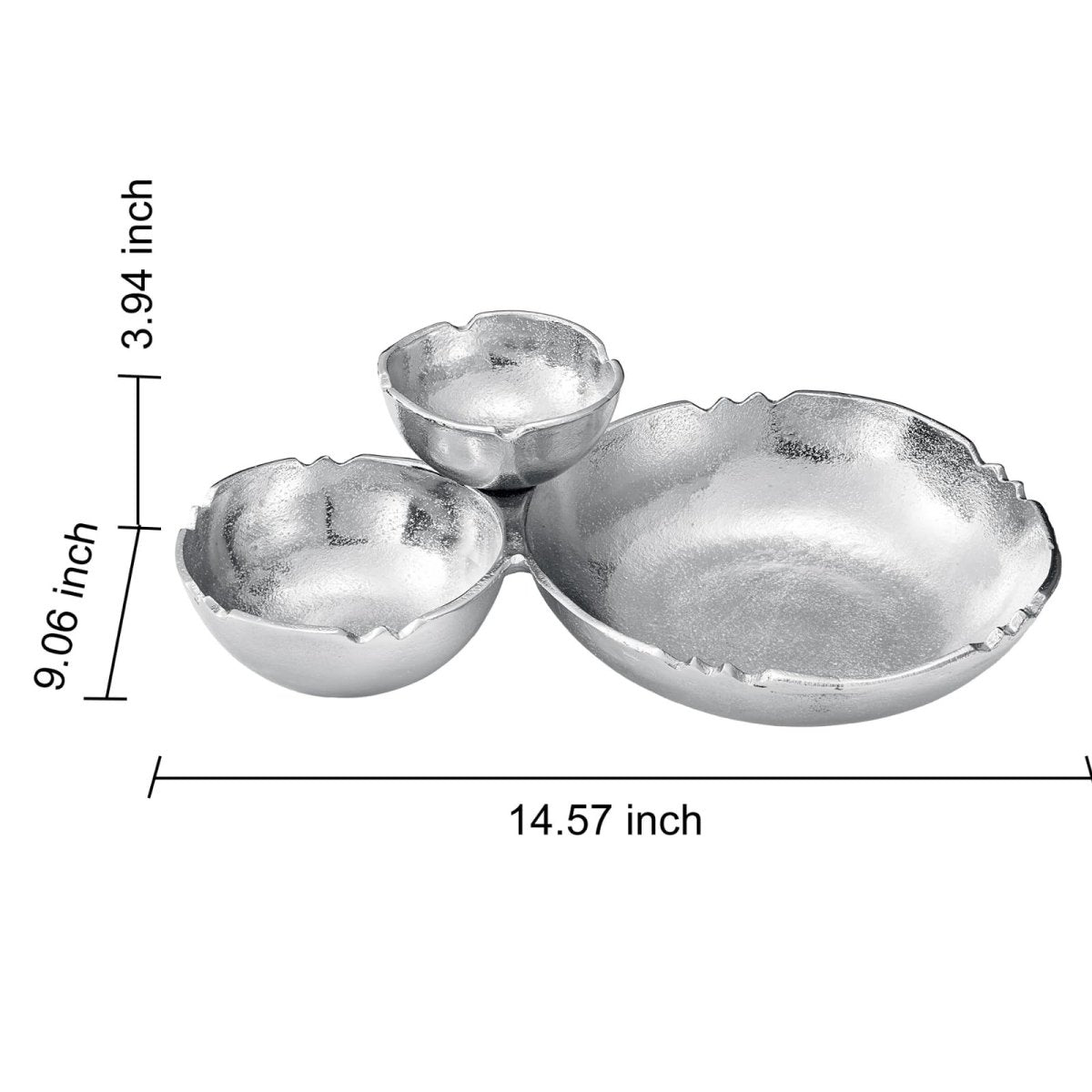 3 Cluster Decorative Bowls Bright Silver Snack Tray Bowl Chip - HOUSE OF SHE