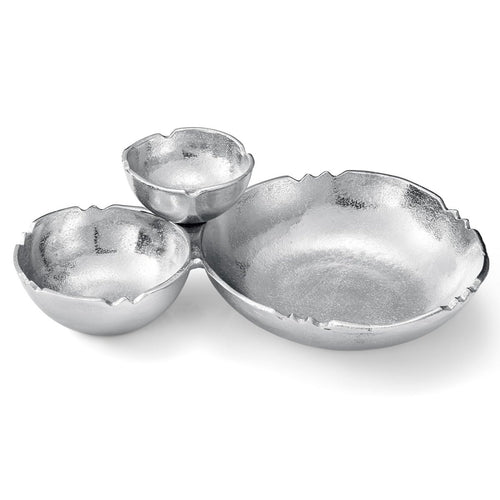 3 Cluster Decorative Bowls Bright Silver Snack Tray Bowl Chip - HOUSE OF SHE