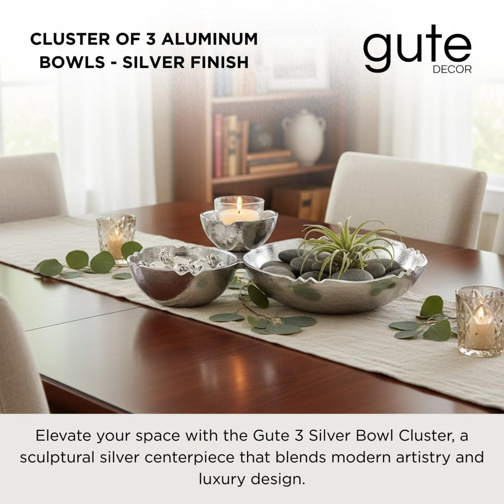 3 Cluster Decorative Bowls Bright Silver Snack Tray Bowl Chip - HOUSE OF SHE