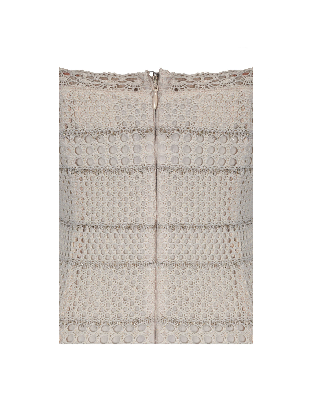 Xiomara Beige & Gold Stripe Crochet Knit Mermaid Midi Dress