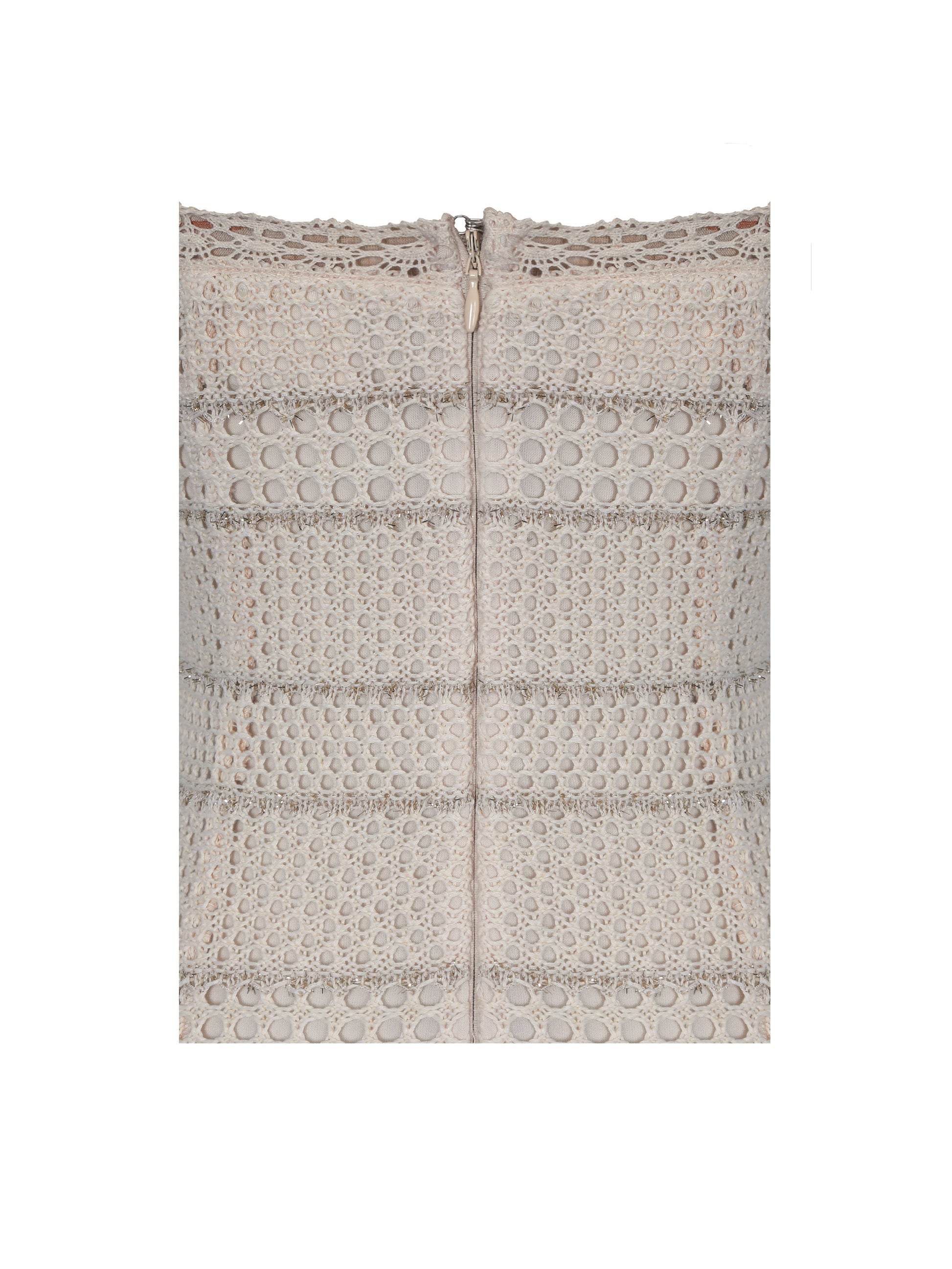 Xiomara Beige & Gold Stripe Crochet Knit Mermaid Midi Dress