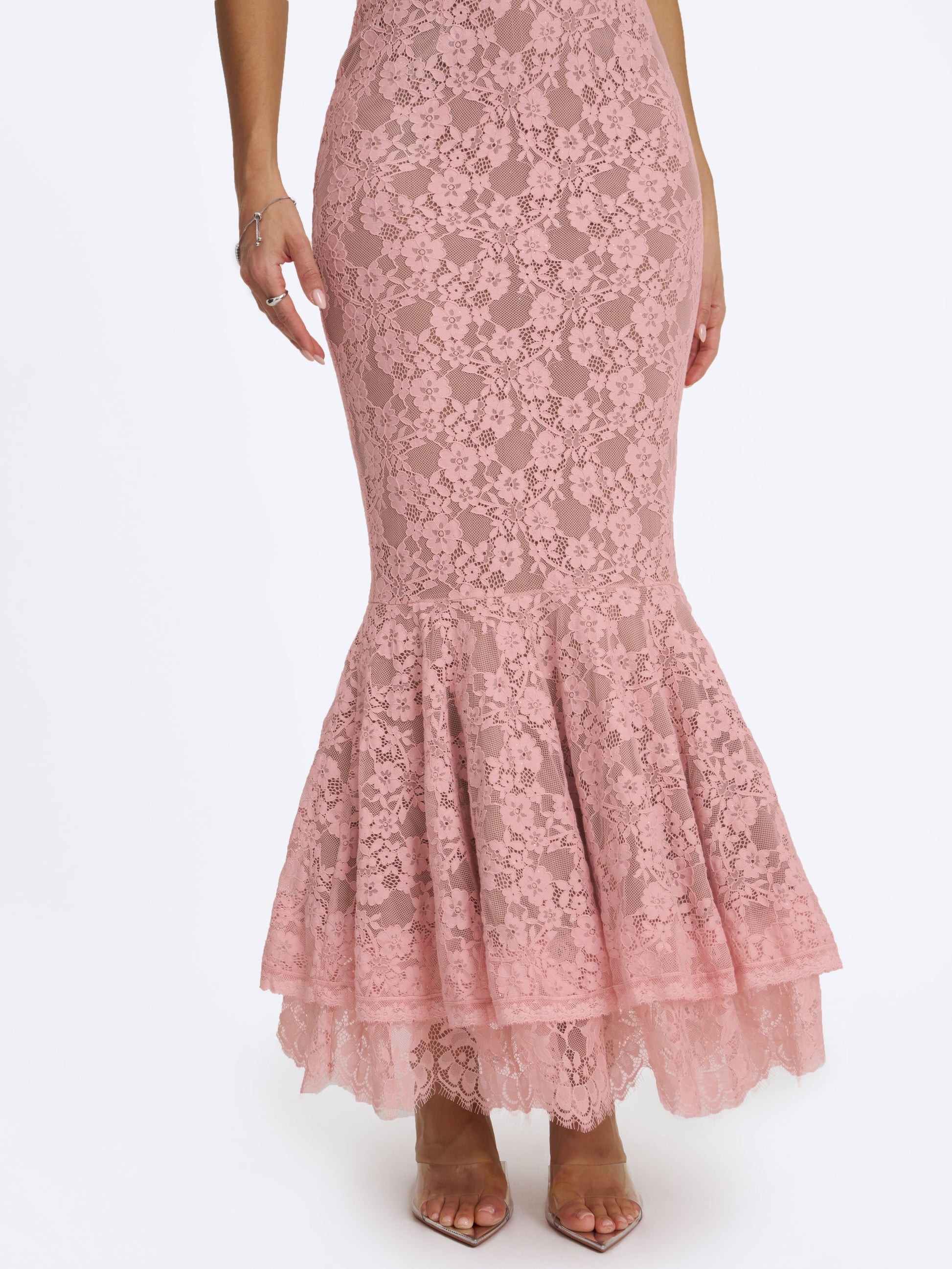 Rosalyn Pink Lace Sweetheart Maxi Mermaid Dress