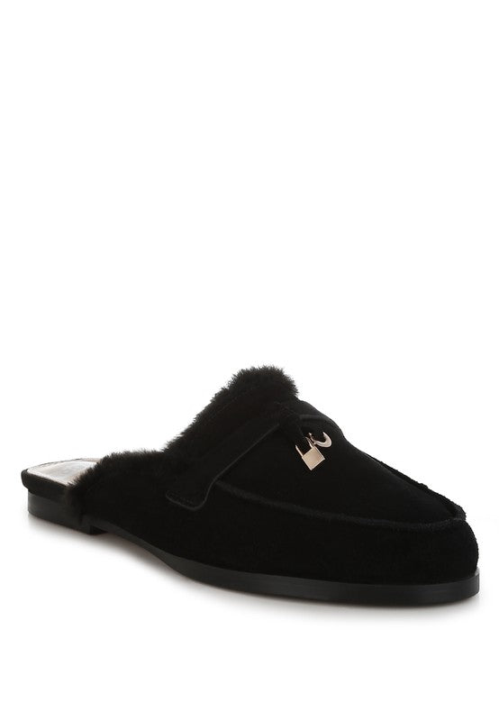 Bosnia Suede & Faux Fur Slip On Mules  HOUSE OF SHE