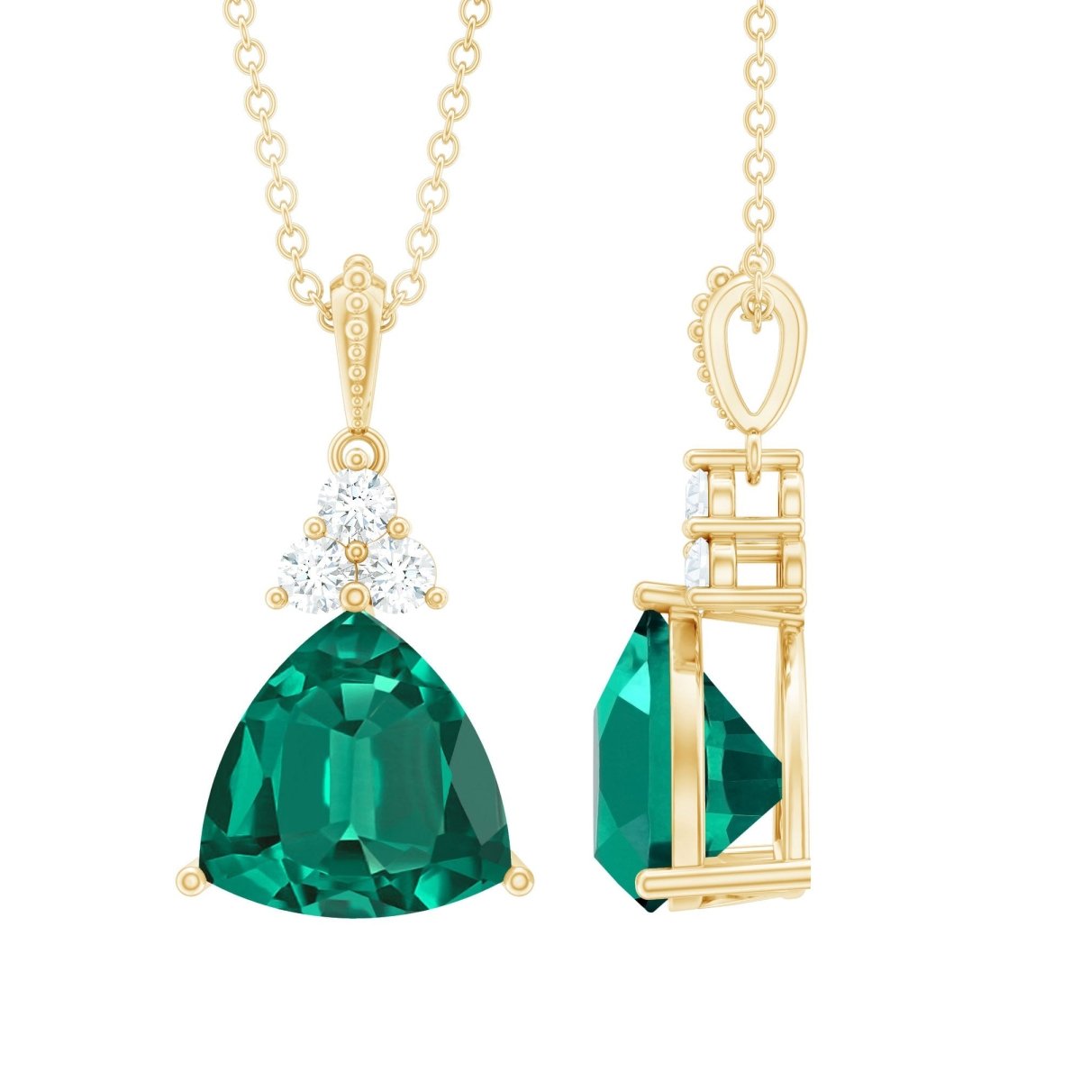 3.5 Carat Trilliant Cut Lab Grown Emerald Diamond Bridal Necklace With Chain - HOUSE OF SHE