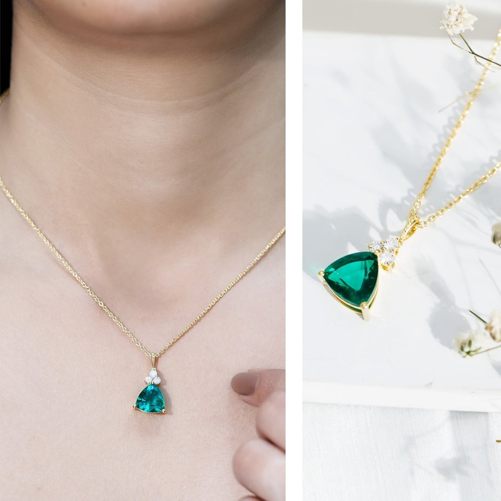 3.5 Carat Trilliant Cut Lab Grown Emerald Diamond Bridal Necklace With Chain - HOUSE OF SHE