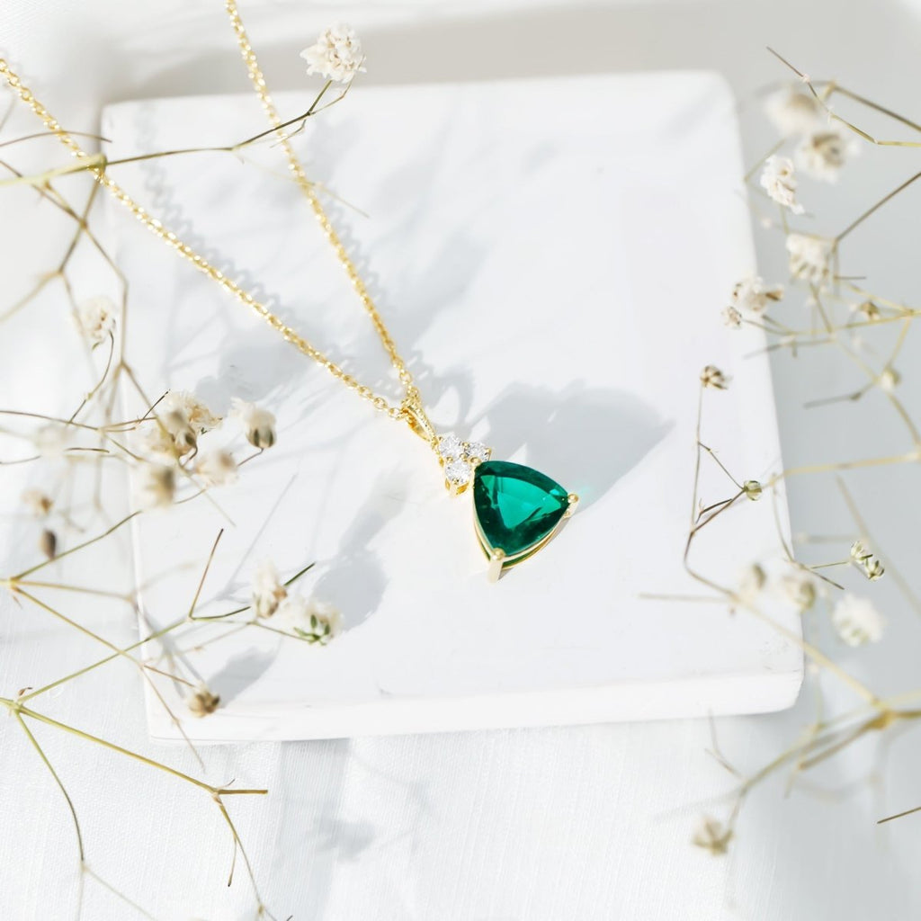 3.5 Carat Trilliant Cut Lab Grown Emerald Diamond Bridal Necklace With Chain - HOUSE OF SHE