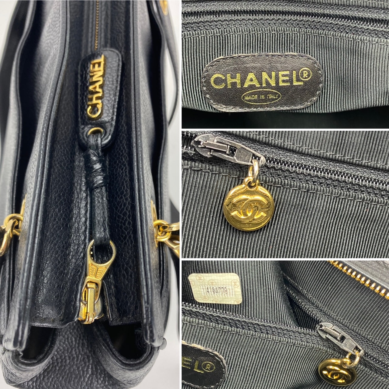 CHANEL Vintage Black Caviar Leather CC Zip Tote Shoulder Bag w/added insert  Pre owned - HOUSE OF SHE
