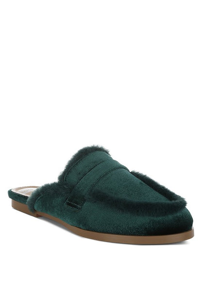 Seyhan Fur Detail Velvet Slip-On Mules  HOUSE OF SHE