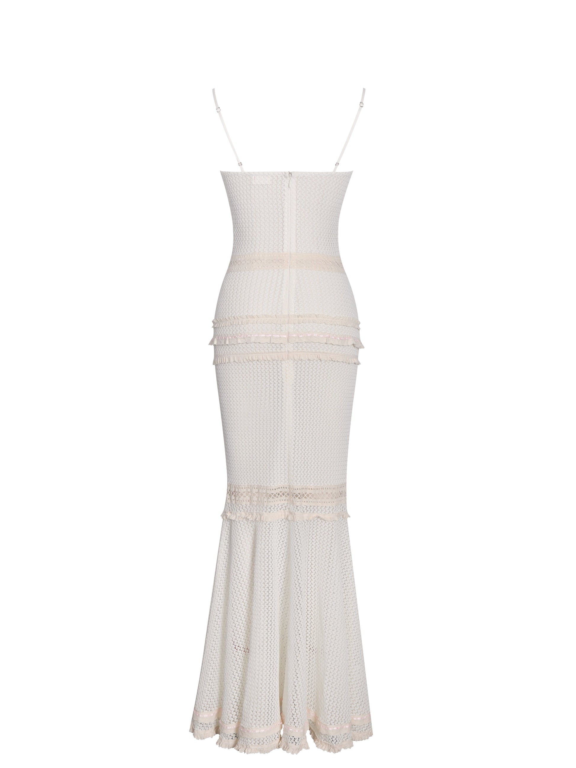 Pallas Beige Lace Trim Crochet Mermaid Maxi Dress - HOUSE OF SHE