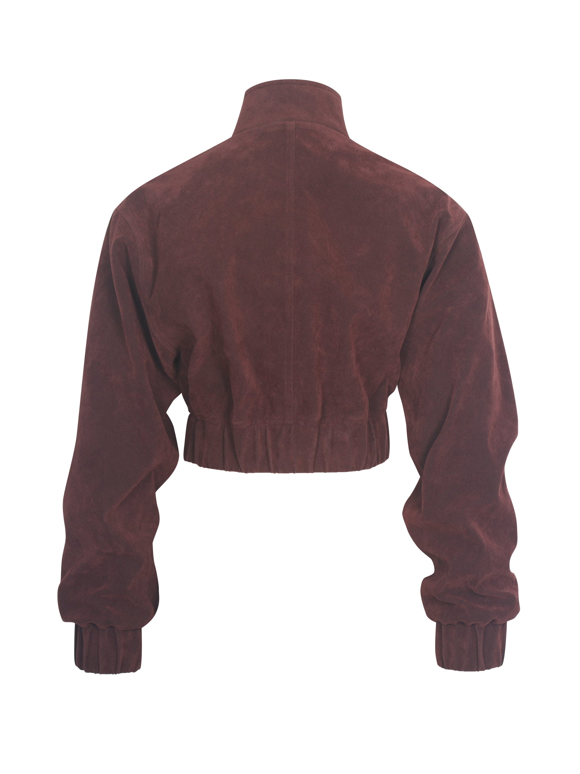 Farryn Mahogany Vegan Suede Cropped Bomber Jacket