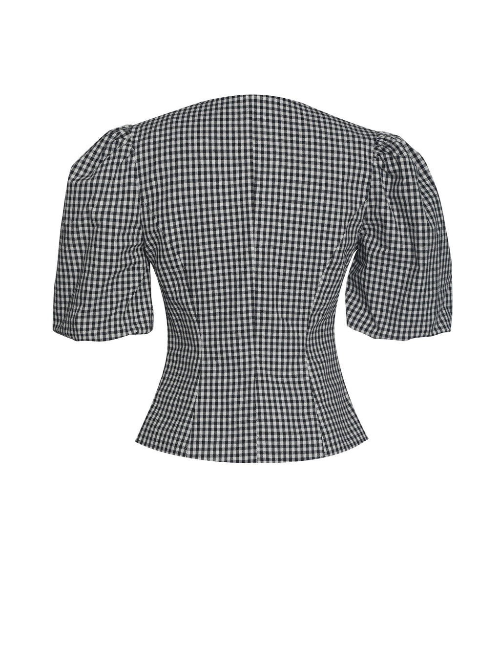 Qusayla Black Gingham Bubble Sleeve Bowtie Top - HOUSE OF SHE