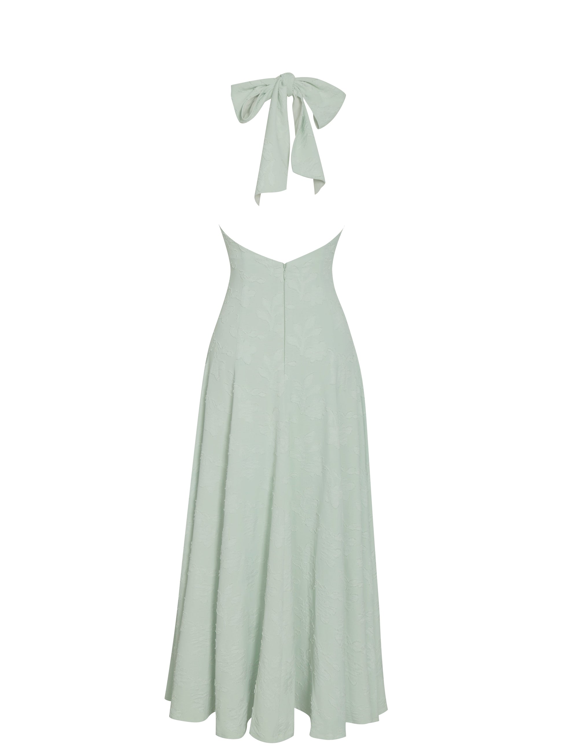 Magda Mint Green Deep V Neck Halter A-line Midi Dress - HOUSE OF SHE