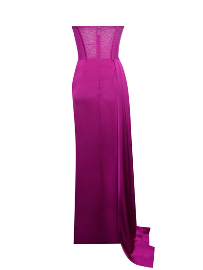 Holly Fuchsia Corset High Slit Satin Gown