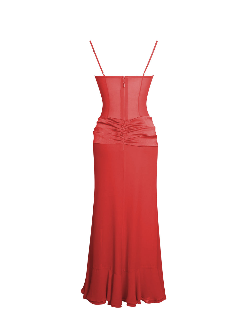 Dahlina Red Ruched Waist High Slit Maxi Dress
