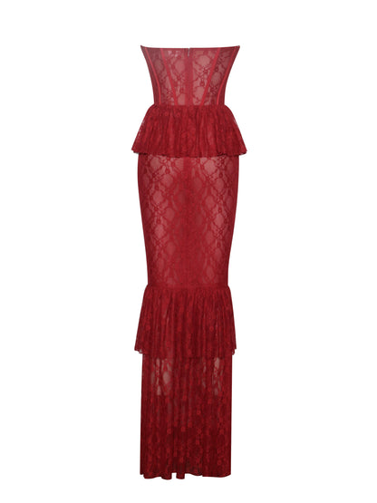 Quin Red Lace Corset Maxi Dress