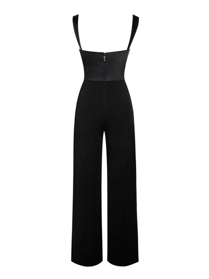 Onika Black Satin and Crepe Jumpsuit  HOUSE OF SHE