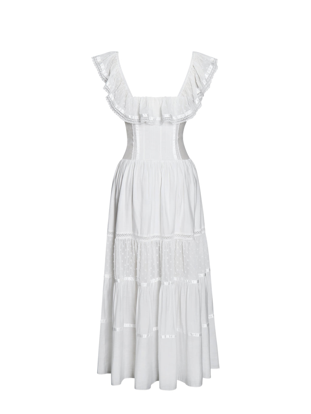 Eden Square Neck Ruffle Trim High Waist Midi Dress - HOUSE OF SHE