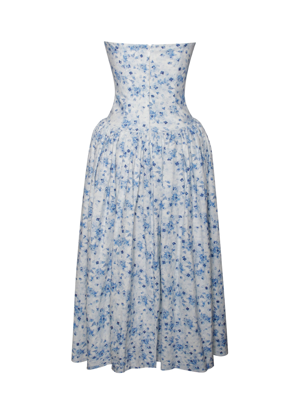 Paloma Blue Print Linen Corset Draping Top Midi Dress - HOUSE OF SHE