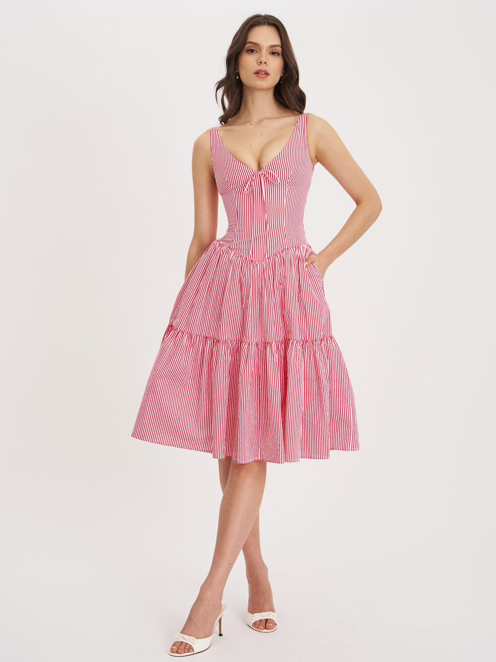 Oceana Red Candy Stripe Drop Waist Midi Dress - HOUSE OF SHE
