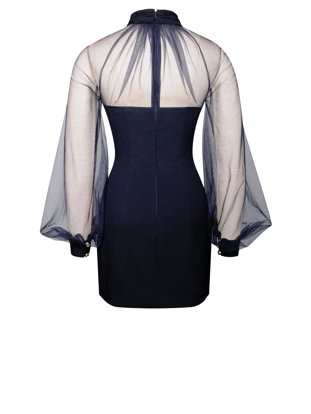 Tabitha Navy Blue Mesh Lantern Sleeve Mini Dress - HOUSE OF SHE
