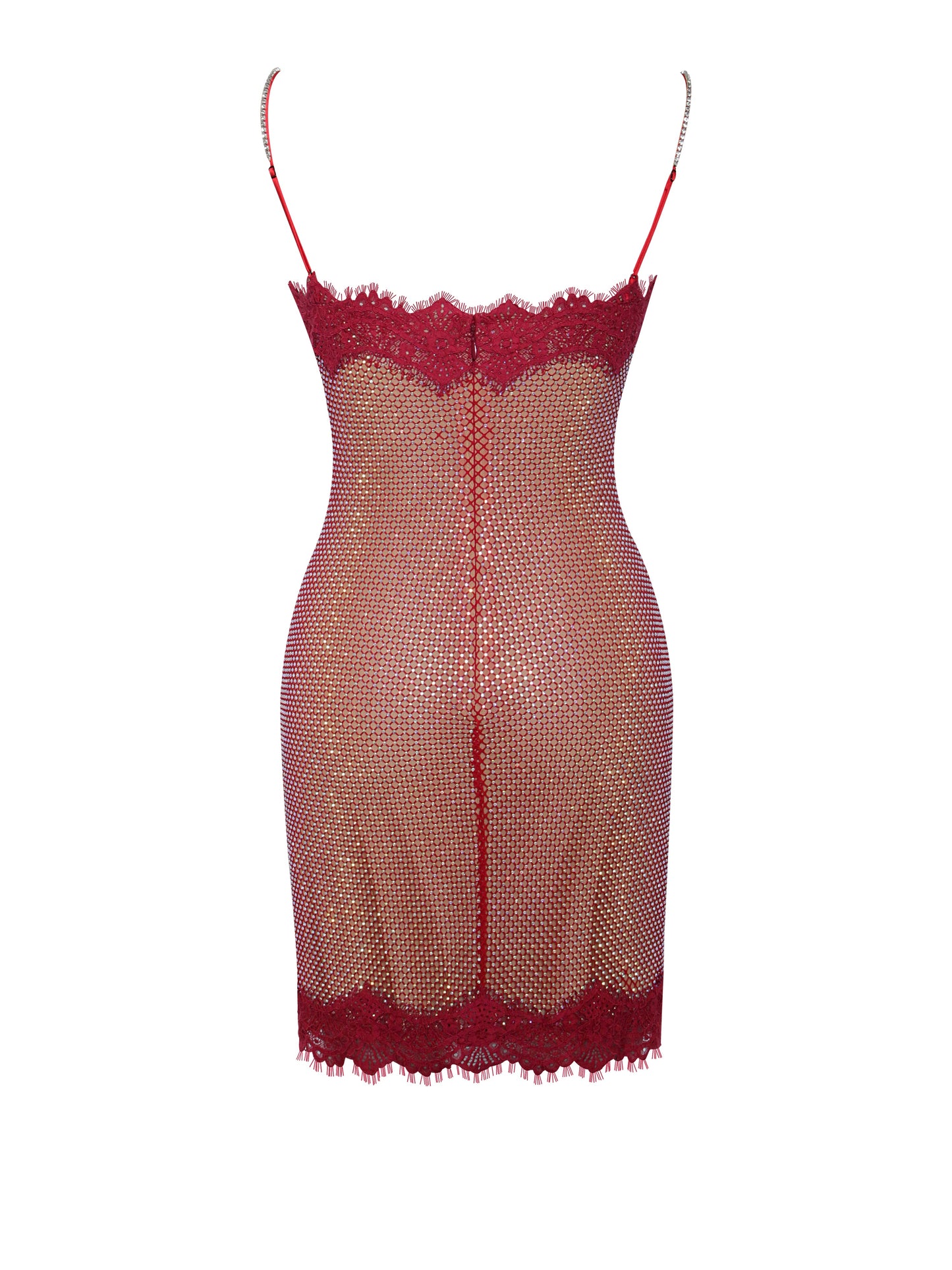 Remi Red Mesh Rhinestone Lace Mini Dress