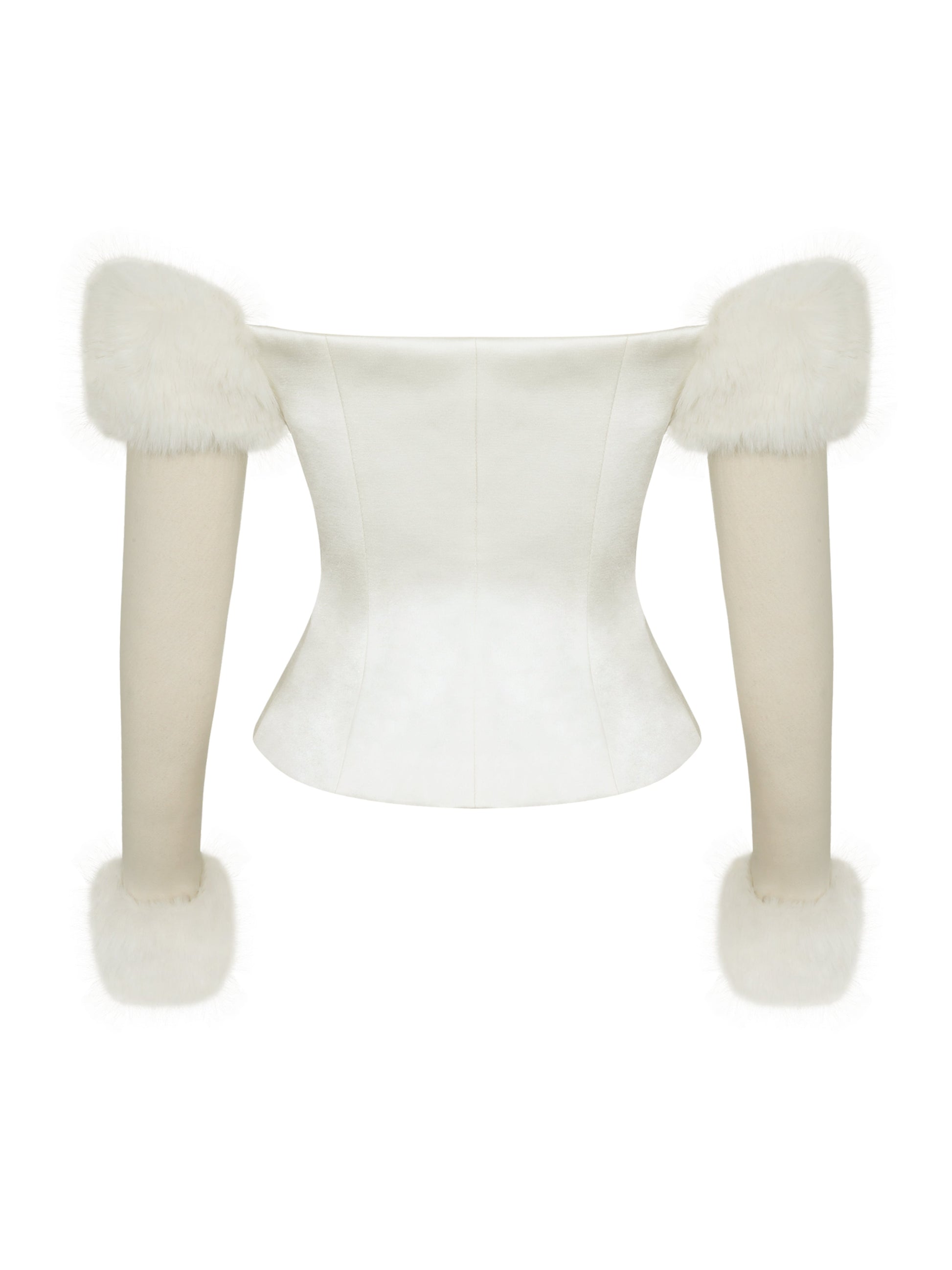 Nola Ivory Off-Shoulder Fur Trimmed Top