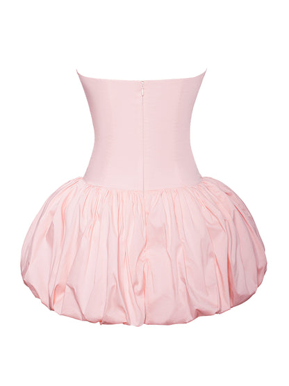 Oletta Pink Corset Strapless Bubble Mini Dress