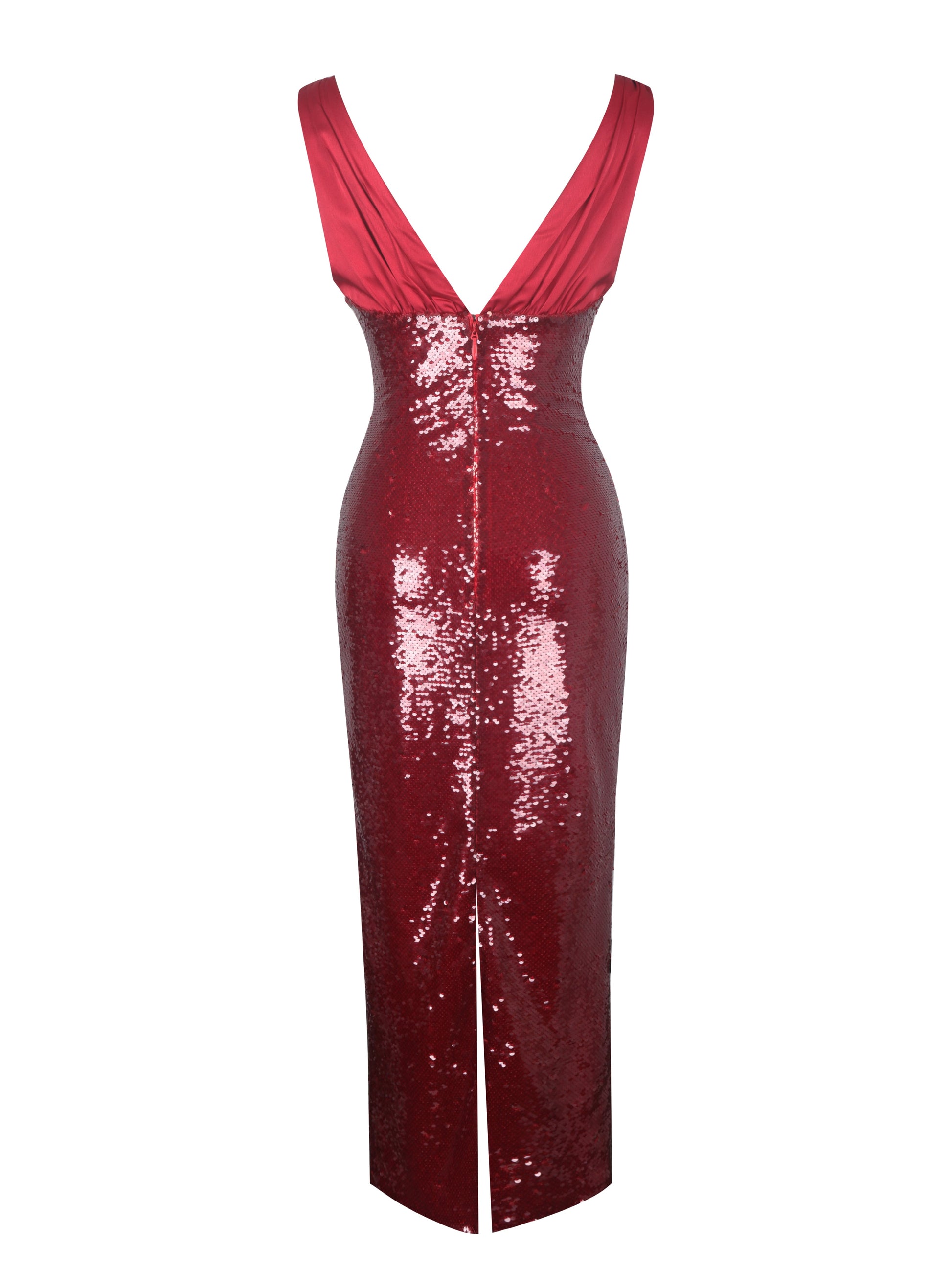 Shanelle Crimson Sequin Plunging Midi Dress