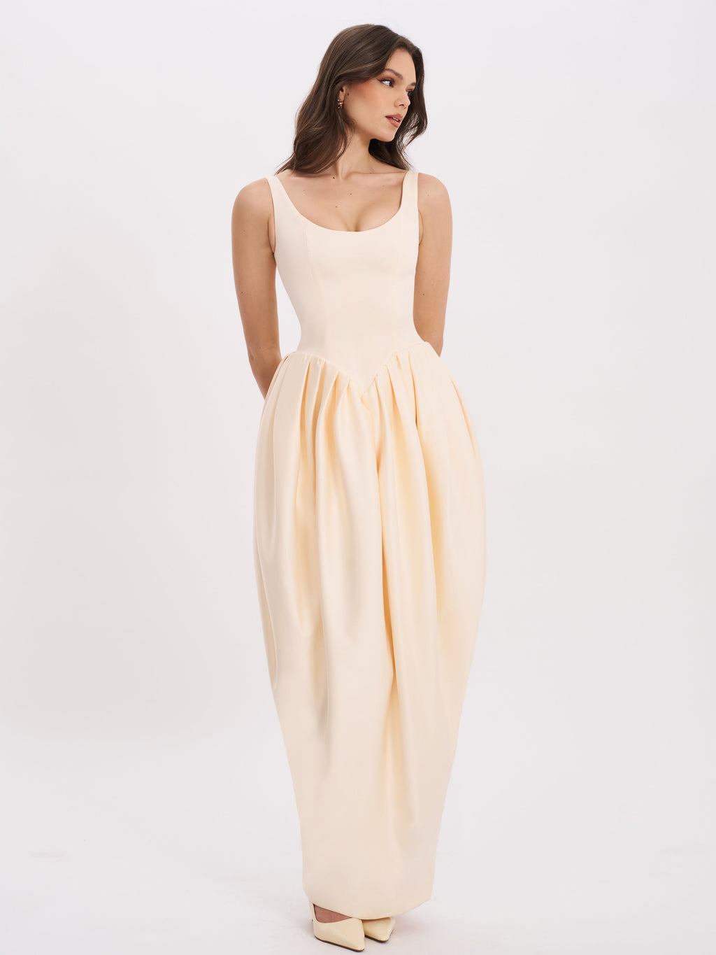 Udana Butter Yellow Drop Waist Tulip Gown - HOUSE OF SHE