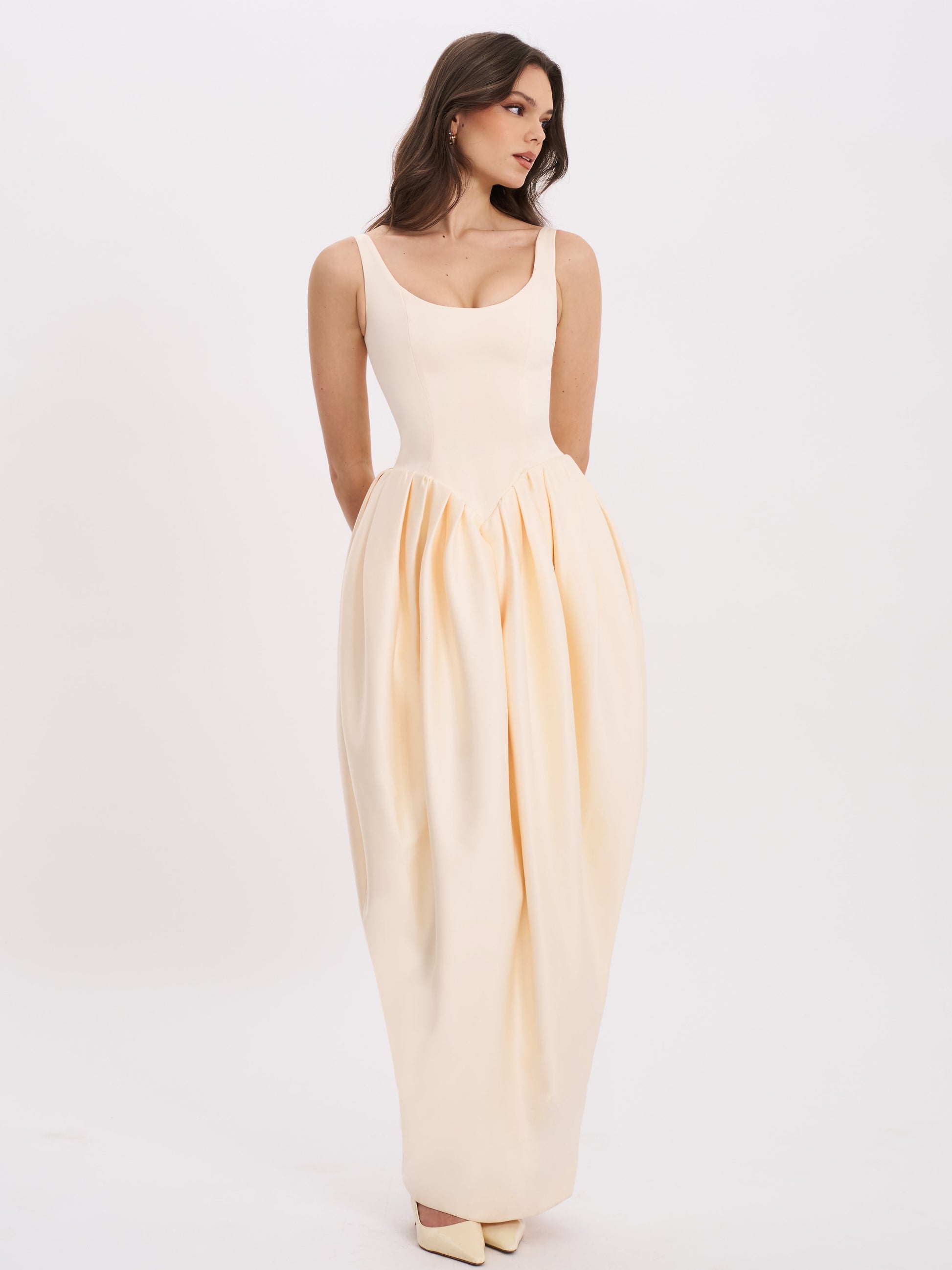 Udana Butter Yellow Drop Waist Tulip Gown - HOUSE OF SHE