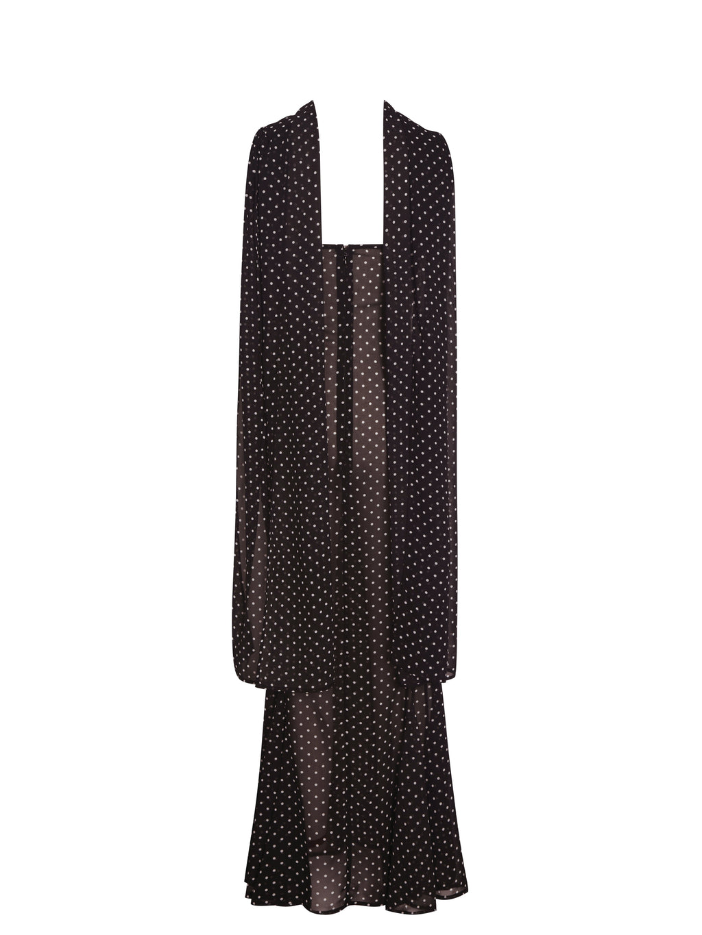 Yadira Brown Base Polka Dot Chiffon Maxi Dress