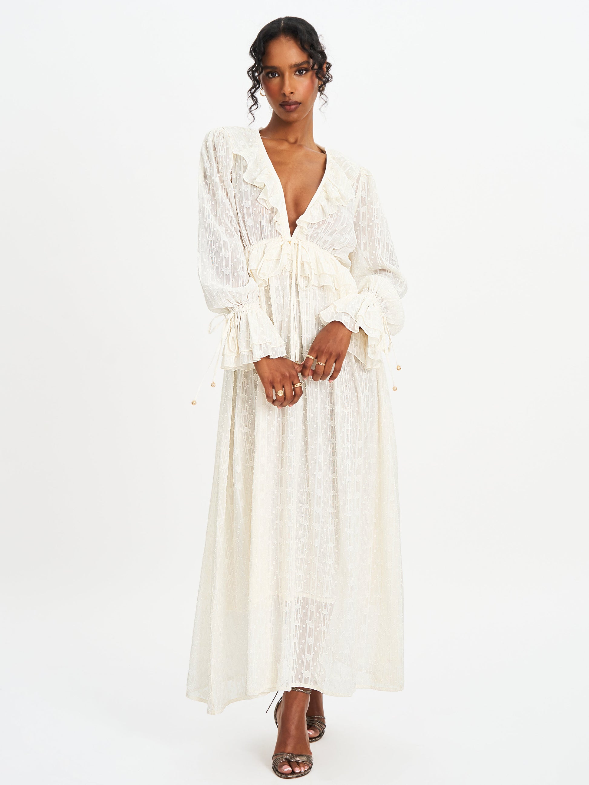 Safiya Jacquard Chiffon Long Sleeve Maxi Dress - HOUSE OF SHE