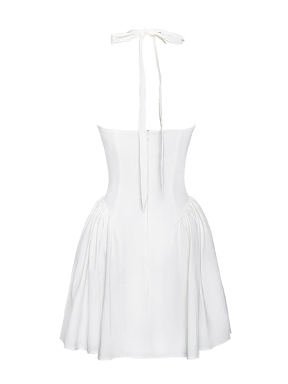 Nina White Embroidered Halter Mini Dress