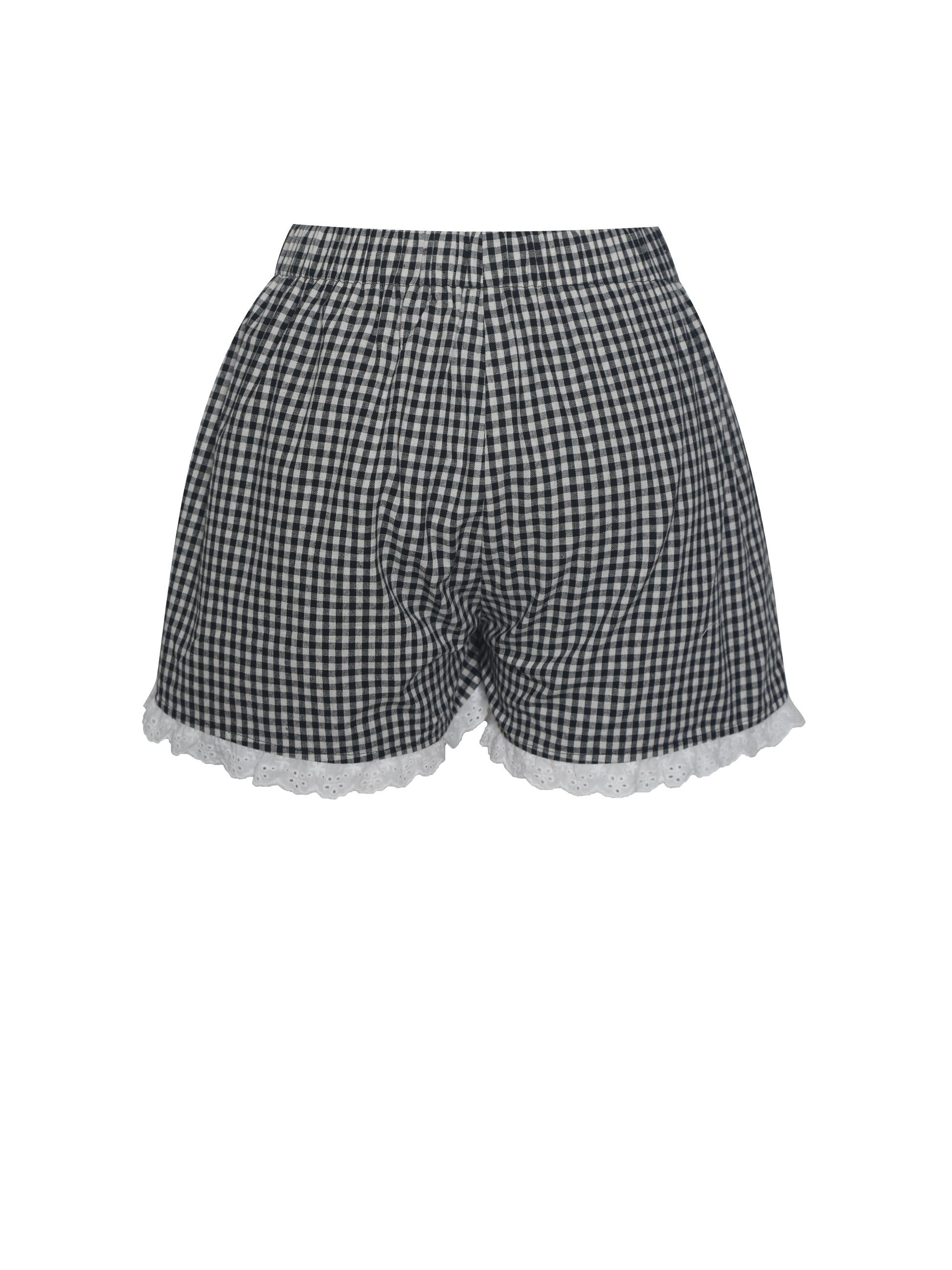 Qutayla Black Gingham Lace Trim Shorts - HOUSE OF SHE