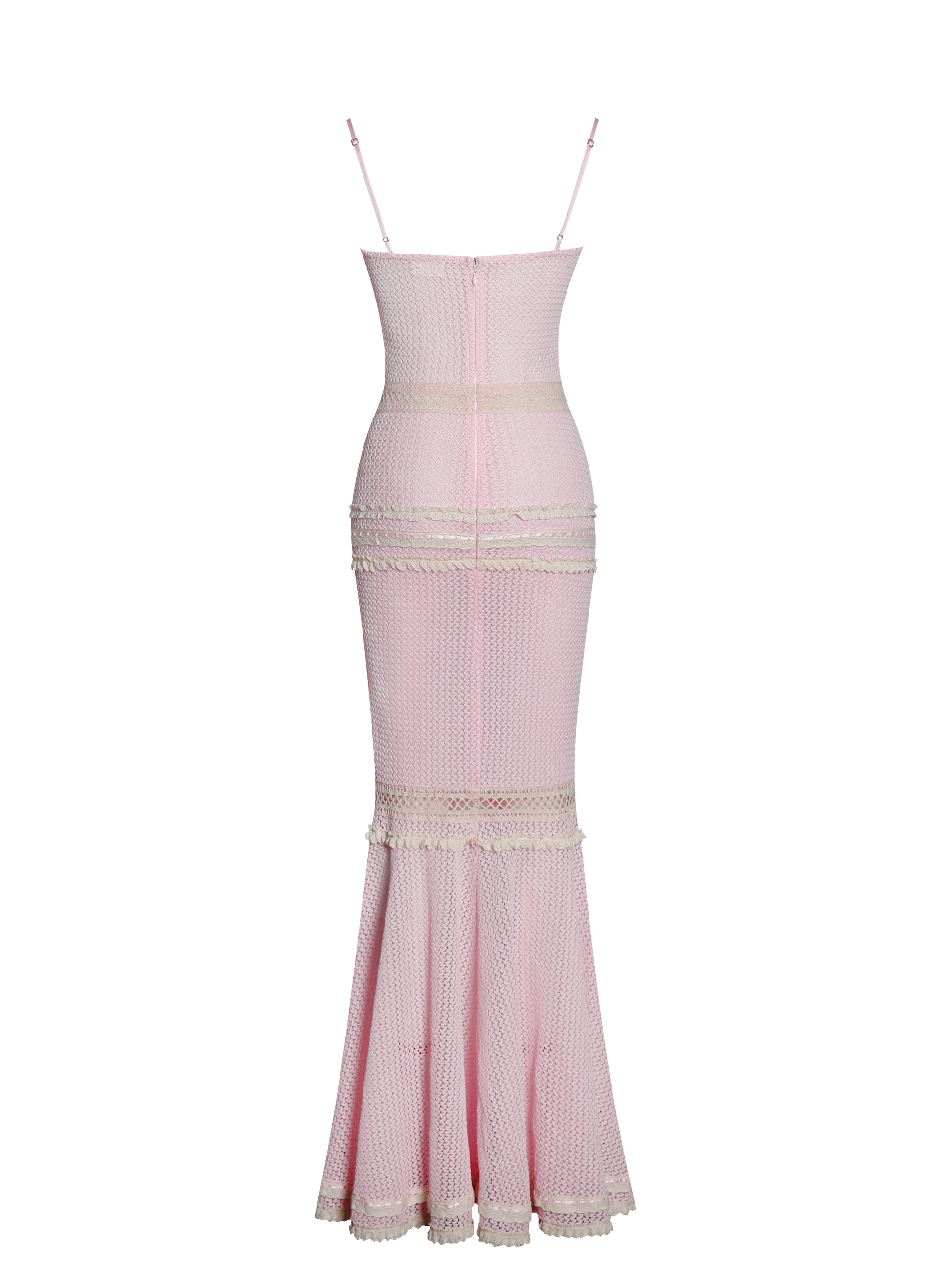Pallas Pink Lace Trim Crochet Mermaid Maxi Dress - HOUSE OF SHE