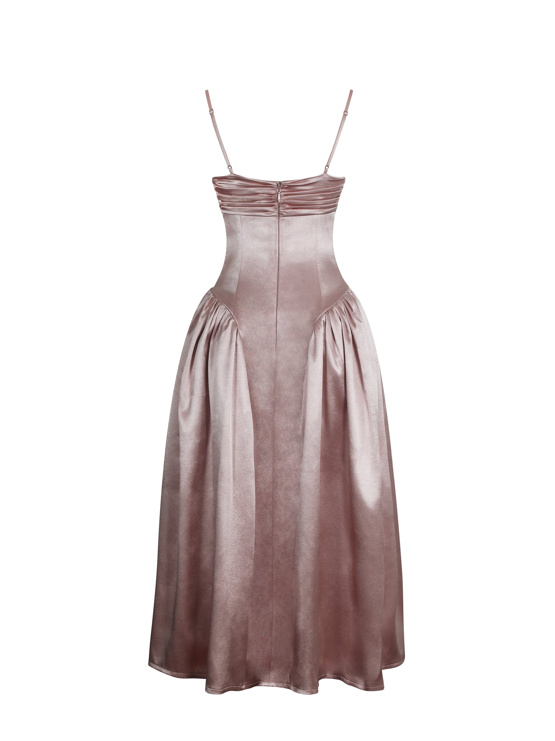 Tullia Dusty Rose Satin Ruched Midi Dress