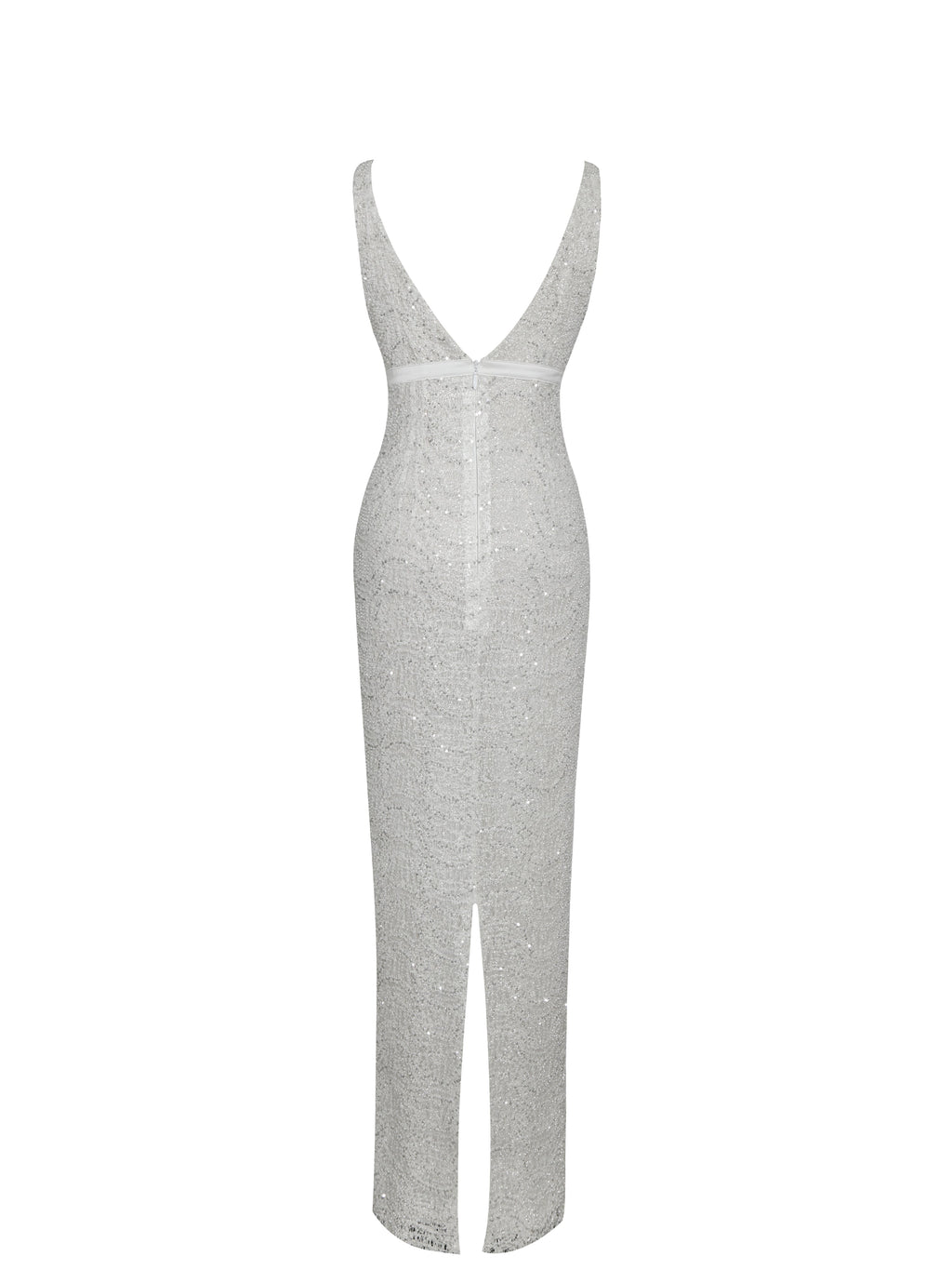 Adelaide White Beaded Sequin Net Bodycon Gown