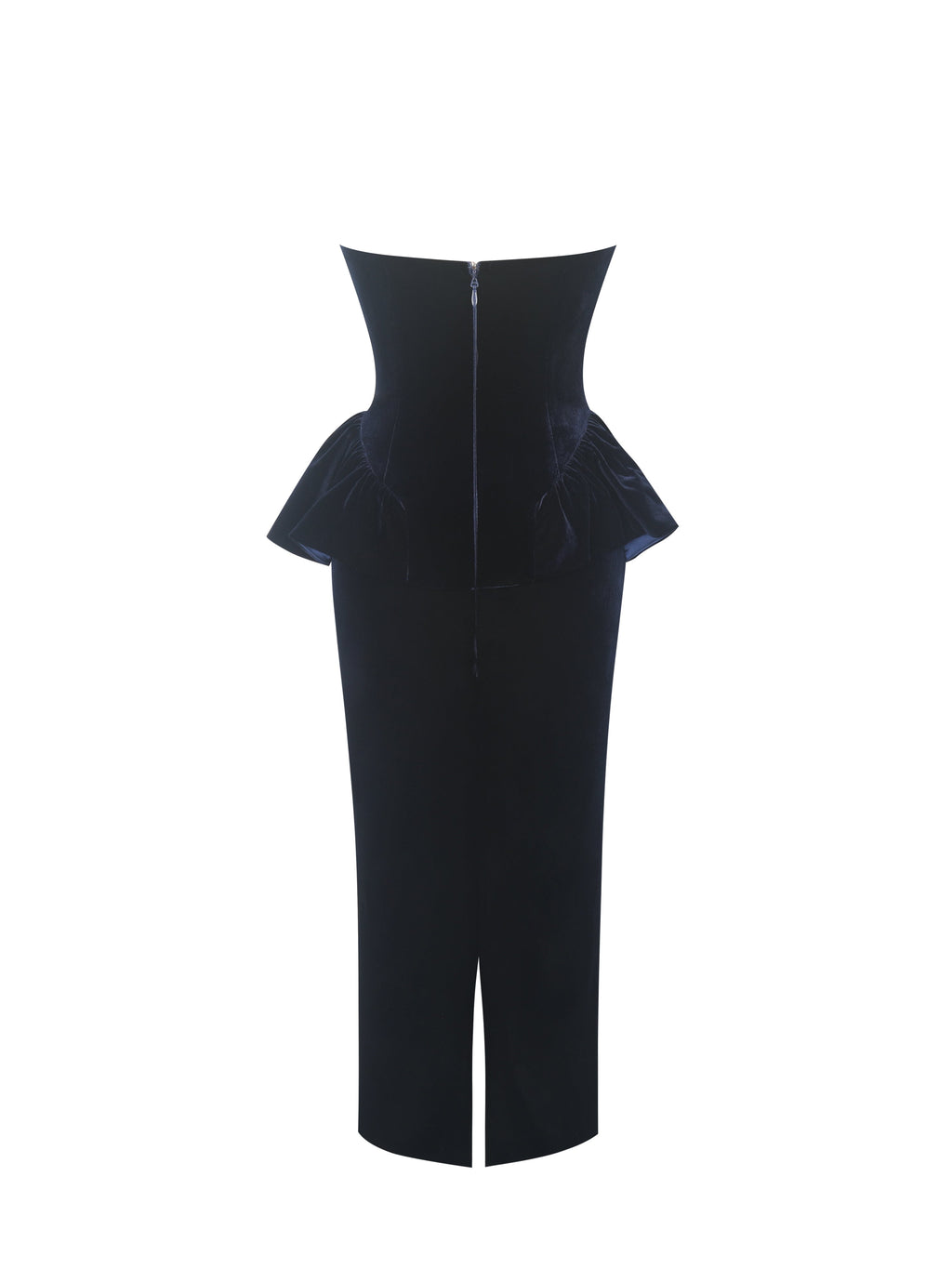 Pascha Black Lace Appliqué Strapless Peplum Maxi Dress