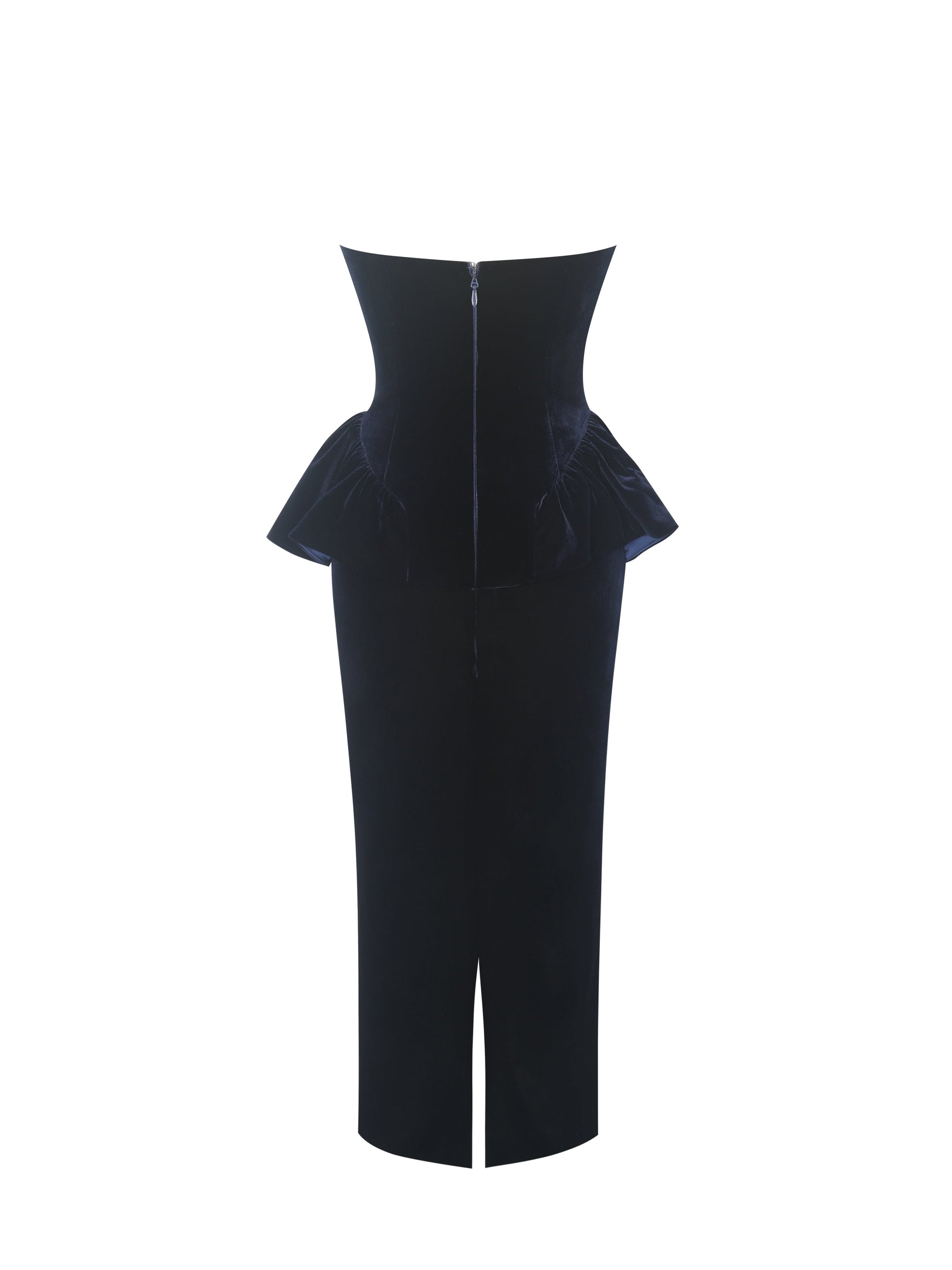 Pascha Black Lace Appliqué Strapless Peplum Maxi Dress