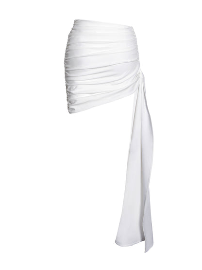 Nia White Ruched Drapping Mini Skirt